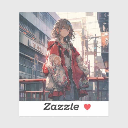 橋に佇む赤い服の娘シール Seal｜東京娘 GenerativeAI Sticker (Vel)