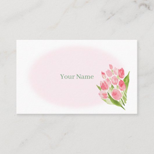 水彩で描いたピンクのチューリップ　名刺 VISITEKAARTJE (Voorkant)