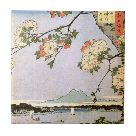 江 の 桜, 広 Cherry Blossom of Edo, Hiroshige, Ukiyoe Tegeltje (Voorkant)