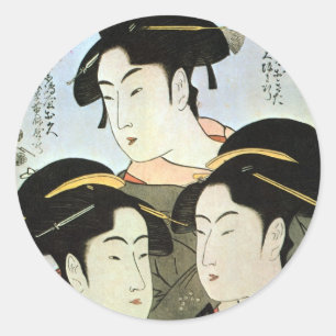 江 の 美, 歌 drie prachtige vrouwen van Edo, Utamaro Ronde Sticker