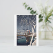 江 戸 の 雪, Evening Snow at Edogawa, Hasui Kawase Briefkaart (Staand voorkant)