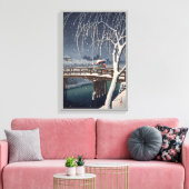 江 戸 の 雪, Evening Snow at Edogawa, Hasui Kawase Canvas Afdruk (Insitu (Woonkamer))