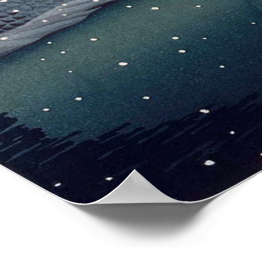 江 戸 の 雪, Evening Snow at Edogawa, Hasui Kawase Poster (Hoek)