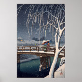 江 戸 の 雪, Evening Snow at Edogawa, Hasui Kawase Poster (Voorkant)