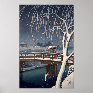江 戸 の 雪, Evening Snow at Edogawa, Hasui Kawase Poster