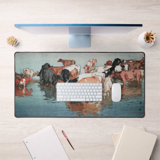 沼 崎 の 昼, Koeien, Hiroshi Yoshida, Woodcut Bureaumat (Kantoor 1)