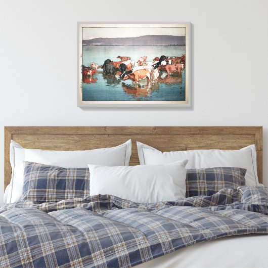 沼 崎 の 昼, Koeien, Hiroshi Yoshida, Woodcut Canvas Afdruk (Insitu (Slaapkamer))