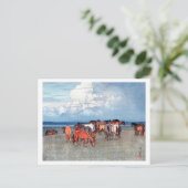 沼 崎 場, paarden, Hiroshi Yoshida, Woodcut Briefkaart (Staand voorkant)
