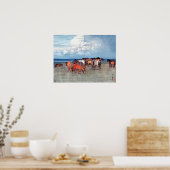 沼 崎 場, paarden, Hiroshi Yoshida, Woodcut Poster (Keuken)