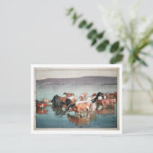 沼 牧 の 昼, koeien, Hiroshi Yoshida, Woodcut Briefkaart (Staand voorkant)
