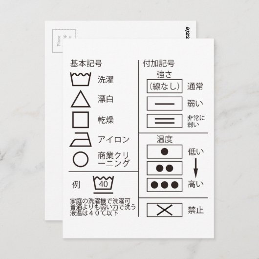 洗 表 の 記 号 BRIEFKAART (Voorkant / Achterkant)