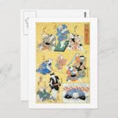 流 行 づ, のActors van de 狂 Kuniyoshi, Ukiyoe. Briefkaart (Voorkant / Achterkant)