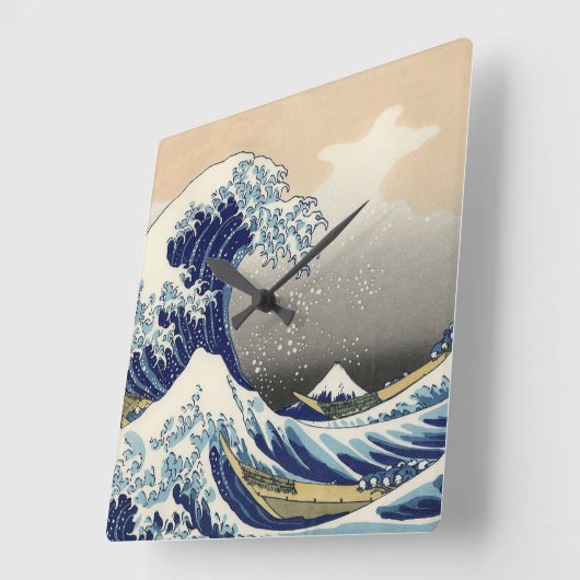 浮世絵 ukiyoe 葛飾北斎 「富嶽三十六景 神奈川沖浪裏」 スクエア壁時計 vierkante klok (Hoek)
