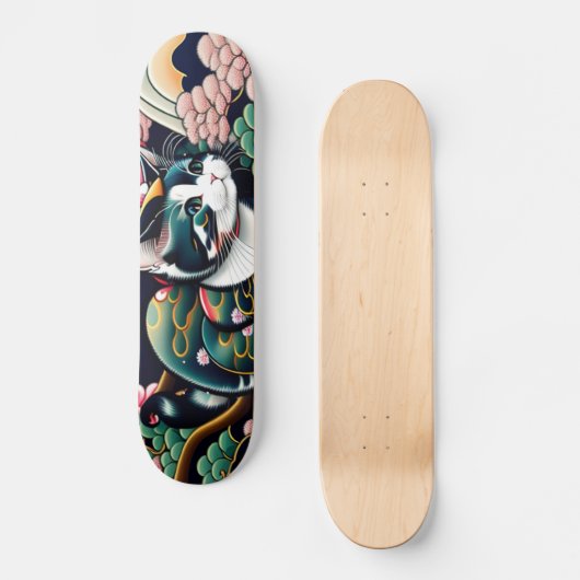 【浮世絵lofiアートパンクシティ】葛飾猫斎 CAT(猫名)シルキーのスケートボード Persoonlijk Skateboard (Voorkant)