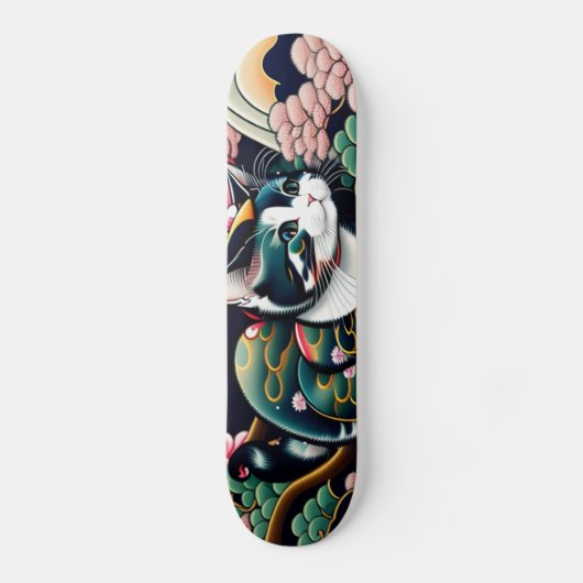 【浮世絵lofiアートパンクシティ】葛飾猫斎 CAT(猫名)シルキーのスケートボード Persoonlijk Skateboard (Voorkant)