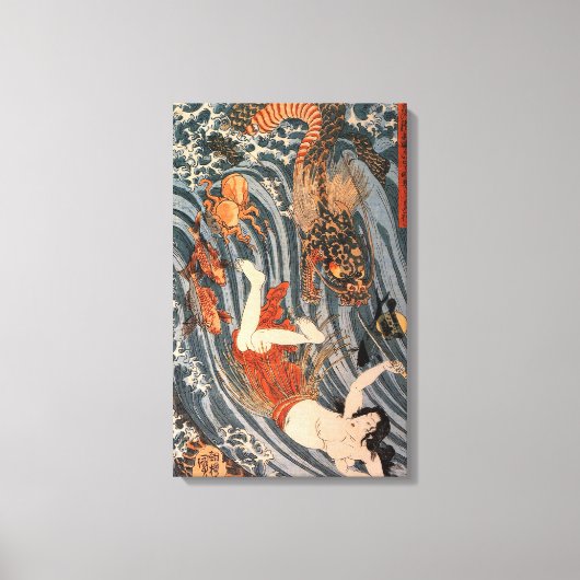 海 女 龍, 国 芳, Vrouw & Dragon, Kuniyoshi, Ukiyo-e Canvas Afdruk (Voorkant)