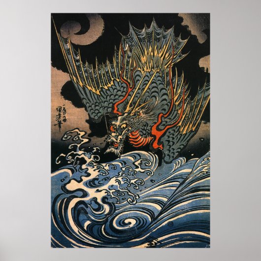 海 龍, 国, Zee Dragon, Kuniyoshi, Ukiyo-e Poster (Voorkant)