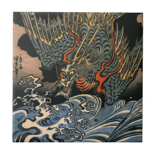 海 龍, 国, Zee Dragon, Kuniyoshi, Ukiyo-e Tegeltje