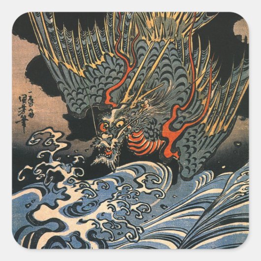 海 龍, 国, Zee Dragon, Kuniyoshi, Ukiyo-e Vierkante Sticker (Voorkant)