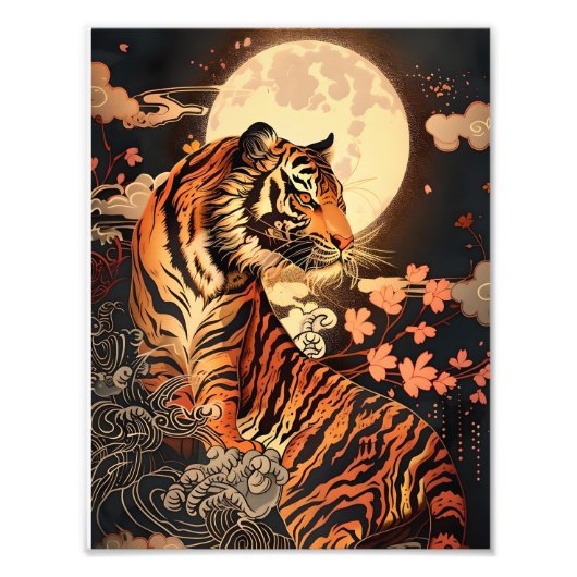 満月と虎、夜の静けさ／Full moon and tiger, stillness of night Foto Afdruk (Voorkant)
