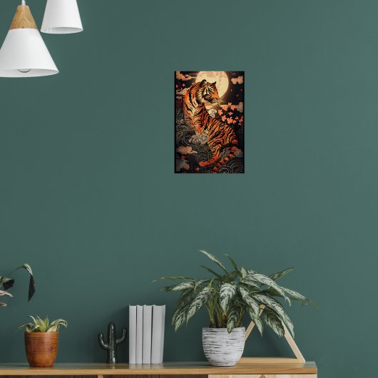 満月と虎、夜の静けさ/Full moon and tiger, stillness of night Poster (Woonkamer 1)