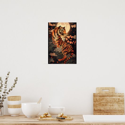 満月と虎、夜の静けさ／Full moon and tiger, stillness of night Poster (Keuken)
