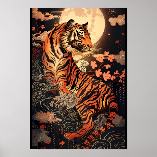 満月と虎、夜の静けさ／Full moon and tiger, stillness of night Poster (Voorkant)