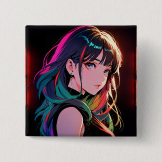 煌霞の少女【Radiant Haze Girl】セラミックタイル Vierkante Button 5,1 Cm