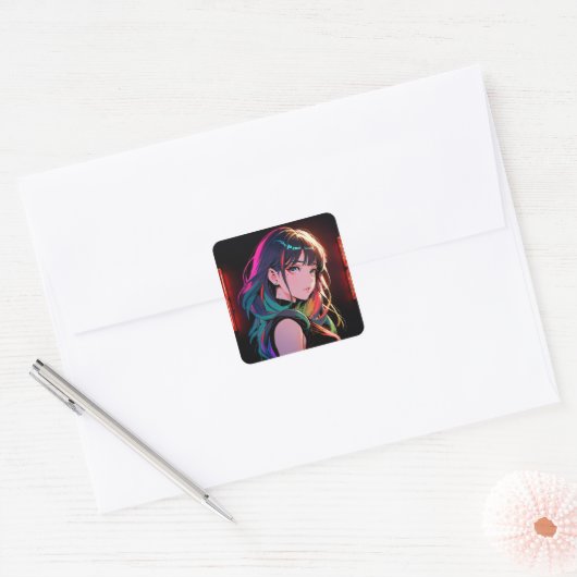 煌霞の少女【Radiant Haze Girl】セラミックタイル Vierkante Sticker (Envelop)