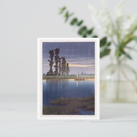 牛 堀 暮 れ, Avond te Ushibori, Hasui Kawase, Woodcut Briefkaart (Staand voorkant)