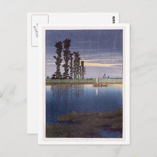 牛 堀 暮 れ, Avond te Ushibori, Hasui Kawase, Woodcut Briefkaart (Voorkant / Achterkant)