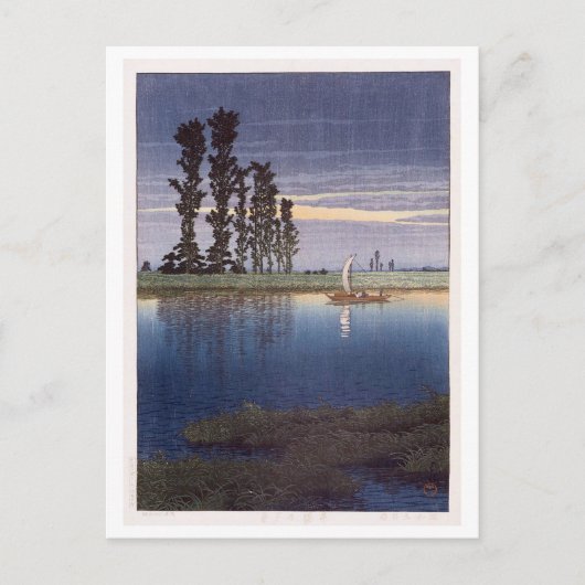 牛 堀 暮 れ, Avond te Ushibori, Hasui Kawase, Woodcut Briefkaart (Voorkant)