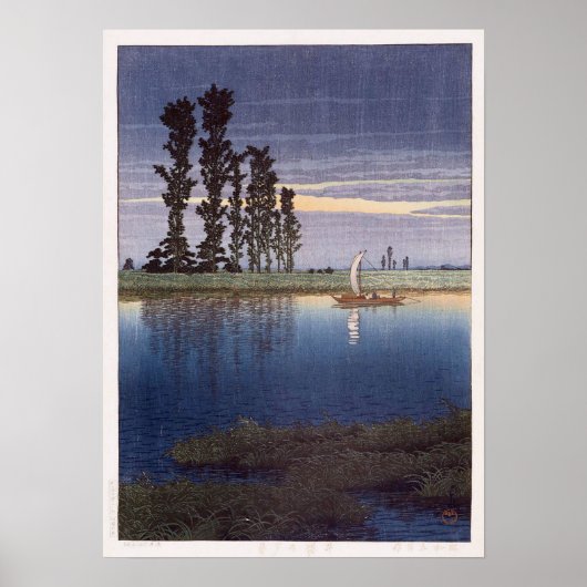 牛 堀 暮 れ, Avond te Ushibori, Hasui Kawase, Woodcut Poster (Voorkant)