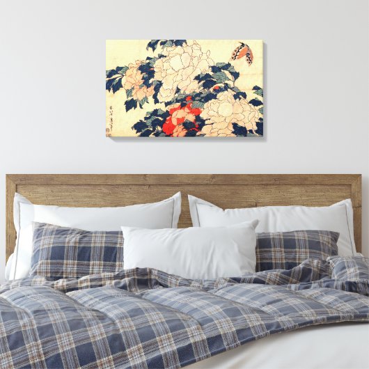 牡 と, 北 en Butterfly, Hokusai, Ukiyo-e Canvas Afdruk (Insitu (Slaapkamer))