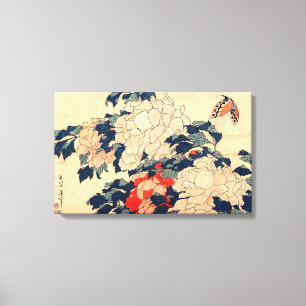 牡 と, 北 en Butterfly, Hokusai, Ukiyo-e Canvas Afdruk