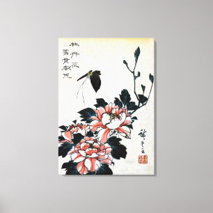 牡 丹 蝶, 広 en vlinder, Hiroshige, Ukiyo-e Canvas Afdruk