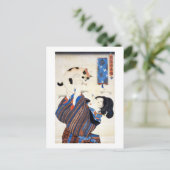 猫 と 女, 国 芳 Cat and Woman, Kuniyoshi, Ukiyo-e Briefkaart (Staand voorkant)