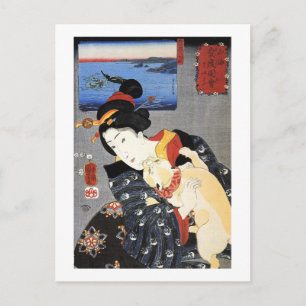 猫 と 女, 国 芳 Cat and Woman, Kuniyoshi, Ukiyoe Briefkaart
