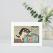 猫 と 魚, 古 邨 Cat & Goldfish, Koson, Ukiyo-e Briefkaart (Staand voorkant)