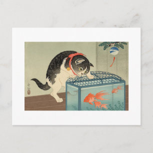 猫 と 魚, 古 邨 Cat & Goldfish, Koson, Ukiyo-e Briefkaart