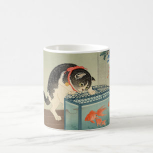 猫 と 魚, 古 邨 Cat & Goldfish, Koson, Ukiyo-e Koffiemok