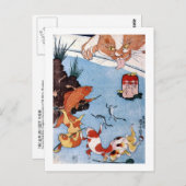 猫 と 魚, 国 芳 Cat en Goldfish, Kuniyoshi, Ukiyo-e Briefkaart (Voorkant / Achterkant)