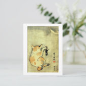 猫 と 鼠, 暁 斎 Cat en Mouse, Kyōsai, Ukiyo-e Briefkaart (Staand voorkant)