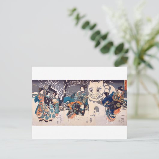猫 の る ま, 国 Big Cat Snowman, Kuniyoshi, Ukiyo-e Briefkaart (Staand voorkant)