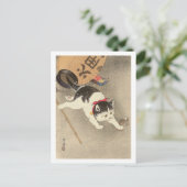 猫, 古 邨 Cat Catching Mouse, Ohara Koson, Ukiyo-e Briefkaart (Staand voorkant)