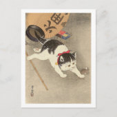 猫, 古 邨 Cat Catching Mouse, Ohara Koson, Ukiyo-e Briefkaart (Voorkant)