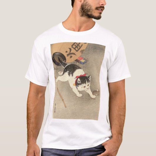 猫, 古 邨 Cat Catching Mouse, Ohara Koson, Ukiyo-e T-shirt (Voorkant)