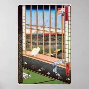 猫 富 山, 広 重 Cat en de berg Fuji, Hiroshige Poster