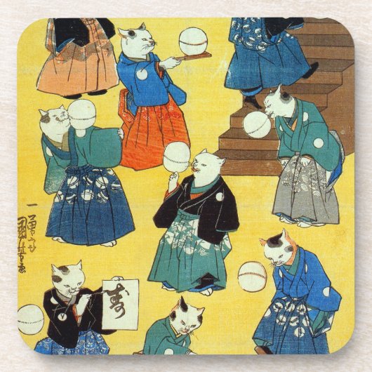 猫 曲 師, 国 芳 Acrobaat van de Katten, Kuniyoshi, Ukiy Bier Onderzetter (Voorkant)