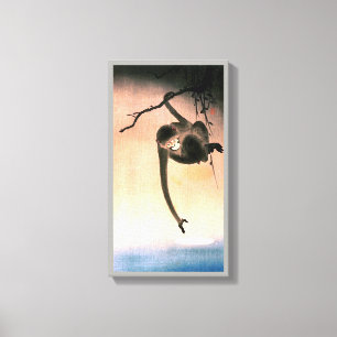 猿, 小 原 邨 Monkey die de maan bereikt, Ohara Koson Canvas Afdruk